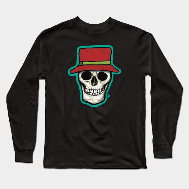 Fishing Hat Skull Long Sleeve T-Shirt by Art from the Blue Room